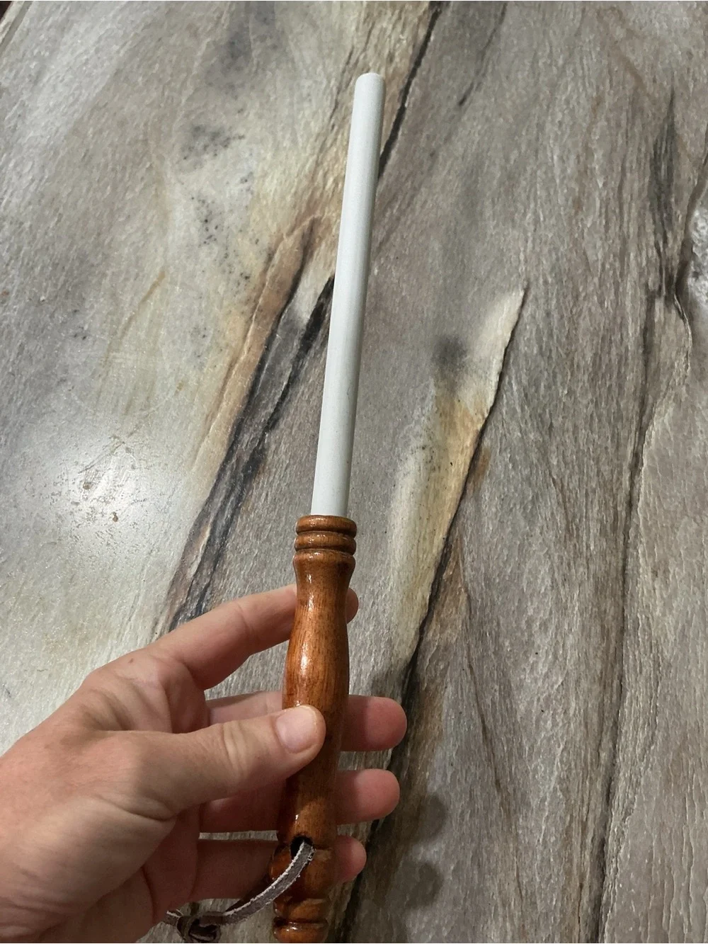 Vintage Ceramic Knife Sharpening Rod Japan 12” Wood Handle Honing Steel 7”